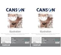 CANSON - Art Graphique - Papier Illustration - Extra Lisse - 200g/m² - Bloc Collé Petit Côté - A4-21x29-7cm - Blanc - 12 Feuilles (Lot de 2)