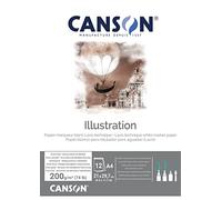 CANSON - Art Graphique - Papier Illustration - Extra Lisse - 200g/m² - Bloc Collé Petit Côté - A4-21x29-7cm - Blanc - 12 Feuilles