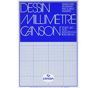 CANSON - Bloc 50 feuilles de papier millimétré bleu A4 - 90g/m² | Papier à dessin et graphique, côté court collé, pour artistes professionnels et dessins techniques