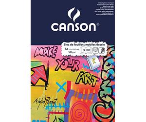 CANSON - Bloc 50 feuillets de papier dessin blanc perforés A4 - 90g/m²