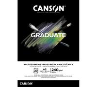 CANSON Bloc de 20 feuilles GRADUATE MIXED MEDIA. Format A3, 240 grammes. Papier lisse noir profond. Collé