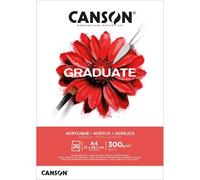 Canson Graduate Acrylic, papier acrylique, non tissé, 300 g/m², bloc encollé côté court, A4 (21 x 29,7 cm), blanc, 20 feuilles