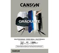 CANSON® Bloc de 30 feuilles GRADUATE Multi-technique A3 220g/m² collé petit coté gris texturé et lisse