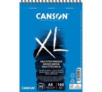 CANSON Album 30 Feuilles XL MIX MEDIA - Spiralé Petit Côté - A5 160g/m² Grain Léger - Blanc