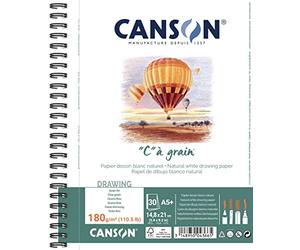 CANSON "C" à Grain - Album spiralé 30 feuilles de papier dessin - Grain fin - A5+ 180g/m² - Blanc