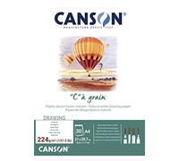 CANSON "C" à Grain - Bloc 30 feuilles de papier dessin - Grain fin - A4 - 224g/m² - Blanc naturel