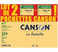 CANSON C à Grain - Lot 2 pochettes 12 feuilles de papier dessin blanc 24x32 224g/m²