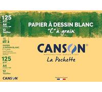 CANSON "C" à Grain - Pochette 12 feuilles de papier dessin A4 - 125g/m² - Blanc