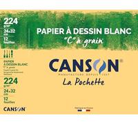 CANSON "C" à Grain - Pochette 12 feuilles de papier dessin blanc 24 x 32 cm - 224g/m²