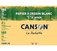 CANSON "C" à Grain - Pochette 12 feuilles de papier dessin blanc A4 - 180g/m²