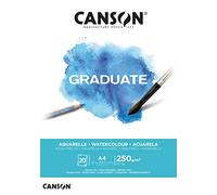 CANSON Graduate Aquarelle - Bloc 20 feuilles A4 - 250g/m² | Pressé à froid, tampon collé côté court, pour les étudiants en art