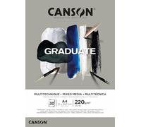 CANSON Graduate Mixed Media - Bloc 30 feuilles de papier polyvalent A4 - 220g/m² - Gris