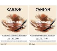 CANSON Graduate Mixed Media - Bloc 30 feuilles de papier polyvalent A5-220g/m² - Naturel (Lot de 2)
