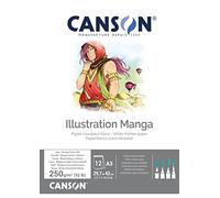 CANSON Illustration - Bloc 12 feuilles de papier illustration, BD, Manga - A3 - 250g/m² - Blanc