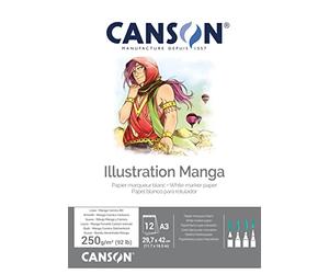 CANSON Illustration - Bloc 12 feuilles de papier illustration, BD, Manga - A3 - 250g/m² - Blanc