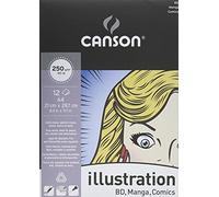 CANSON Illustration - Bloc 12 feuilles de papier illustration, BD, Manga - A4 - 250g/m² - Blanc