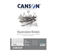 CANSON Illustration Bristol - Bloc 20 feuilles de papier bristol satiné A3 - 250g/m² - Extra-blanc