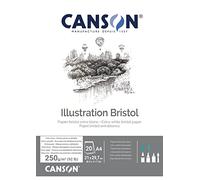 CANSON Illustration Bristol - Bloc 20 feuilles de papier bristol satiné A4 - 250g/m² - Extra-blanc