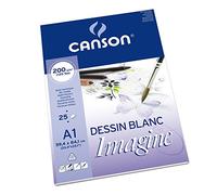 CANSON Imagine - Bloc 25 feuilles - Papier multitechnique - Grain léger - A1 - 200g/m² - Blanc