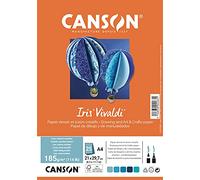 CANSON Iris Vivaldi - Paquet 25 feuilles de papier couleur A4 - 185g/m² - Assortiment de bleu