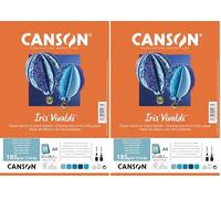 CANSON Iris Vivaldi - Paquet 25 feuilles de papier couleur A4-185g/m² - Assortiment de bleu (Lot de 2)