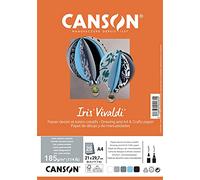 CANSON Iris Vivaldi - Paquet 25 feuilles de papier couleur A4 - 185g/m² - Assortiment de gris