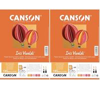 CANSON Iris Vivaldi - Paquet 25 feuilles de papier couleur A4-185g/m² - Assortiment jaune/rose/rouge (Lot de 2)
