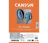 CANSON Iris Vivaldi - Paquet 25 feuilles de papier couleur A4 - 240g/m² - Assortiment de gris