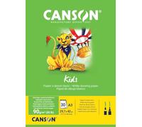CANSON Kids - Bloc 30 feuilles papier à dessin - A3 - 29,7 x 42 cm - 90g/m² - Blanc