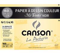 CANSON Mi-Teintes - Pochette 12 feuilles de papier dessin noir 24x32 - 160g/m²