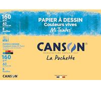 CANSON Mi-Teintes - Pochette 8 feuilles de papier dessin A3 - 160g/m² couleurs vives