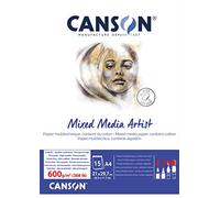 CANSON Mixed Media Artist - Bloc 15 feuilles - Papier multitechnique - Grain fin - A4-600g/m² - Blanc