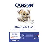 CANSON Mixed Media Artist - Bloc 25 feuilles - Papier multitechnique - Grain fin - A3-300g/m² - Blanc