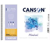 CANSON Montval - Album spiralé 12 feuilles papier aquarelle 24x32-300g/m² - Grain fin