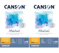 CANSON Montval - Bloc 12 feuilles papier aquarelle grain fin - 16 x 28.4cm - 300g/m², Blanc (Lot de 2)