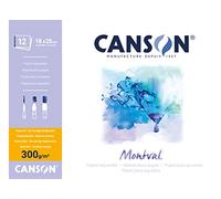 CANSON Montval - Bloc 12 feuilles papier aquarelle grain fin - 18 x 25 cm - 300g/m² - Blanc