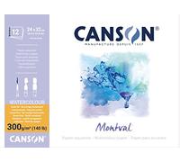 CANSON Montval - Bloc 12 feuilles papier aquarelle grain fin - 24 x 32 cm - 300g/m² - Blanc