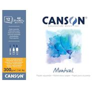 CANSON Montval - Bloc 12 feuilles papier aquarelle grain fin - A4-300g/m², Blanc