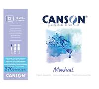 CANSON Montval - Bloc 12 feuilles papier aquarelle grain nuage - 18 x 25 cm - 270g/m² - Blanc