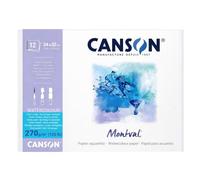 CANSON Montval - Bloc 12 feuilles papier aquarelle grain nuage - 24 x 32 cm - 270g/m² - Blanc