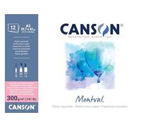 CANSON Montval - Bloc 12 feuilles papier aquarelle grain satin - A3-300g/m², Blanc