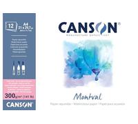 CANSON Montval - Bloc 12 feuilles papier aquarelle grain satin - A4-300g/m², Blanc