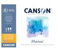 CANSON Montval - Bloc 40 feuilles papier aquarelle grain fin - 24 x 32 cm - 200g/m² - Blanc