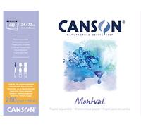 CANSON Montval - Bloc 40 feuilles papier aquarelle grain fin - 24 x 32 cm - 200g/m² - Blanc
