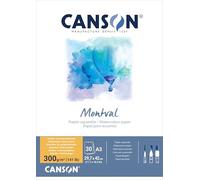 Canson Montval Lot de 30 feuilles de papier aquarelle grain fin 300 g/m² Blanc Format A3 29,7 x 42 cm