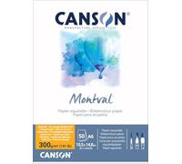 Canson Montval Lot de 50 feuilles de papier pour aquarelle Grain fin 300 g/m² Blanc Format A6 10,5 x 14,8 cm