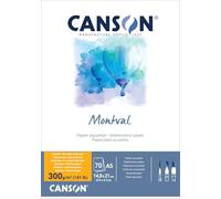 Canson Montval Papier pour aquarelle, grain fin, 300 g/m², bloc encollé côté court, A5 (14,8 x 21 cm), blanc, 70 feuilles