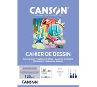 Canson Papier à dessin blanc, grain fin, 120 g/m², carnet agrafé, A4, 21 x 29,7 cm, blanc