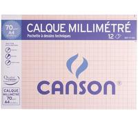Canson Pochete 12 Feuilles Papier Calque Millimétré Bistre A4 70/75g