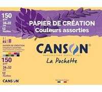 CANSON - Pochette 12 feuilles de papier création 24x32cm - 150g/m² couleurs assorties